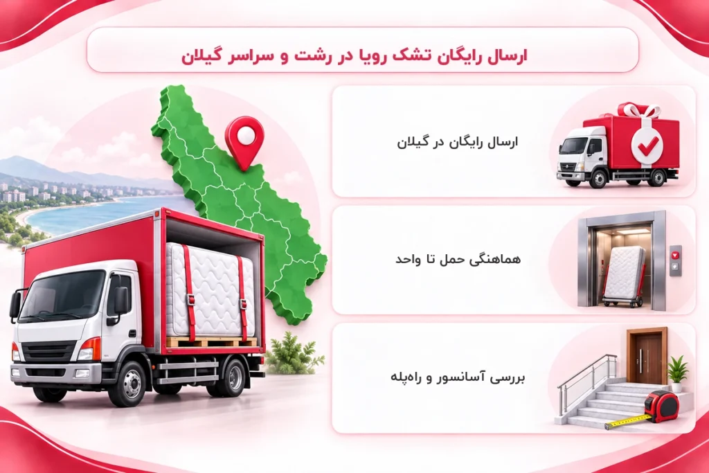 ارسال رایگان تشک رویا در گیلان
